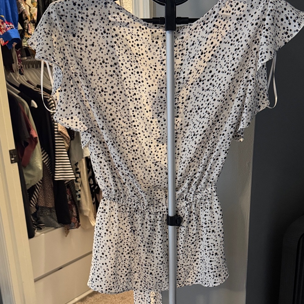 White and Black Dotted Wrap Blouse - Picture 5 of 5